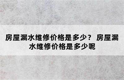 房屋漏水维修价格是多少？ 房屋漏水维修价格是多少呢